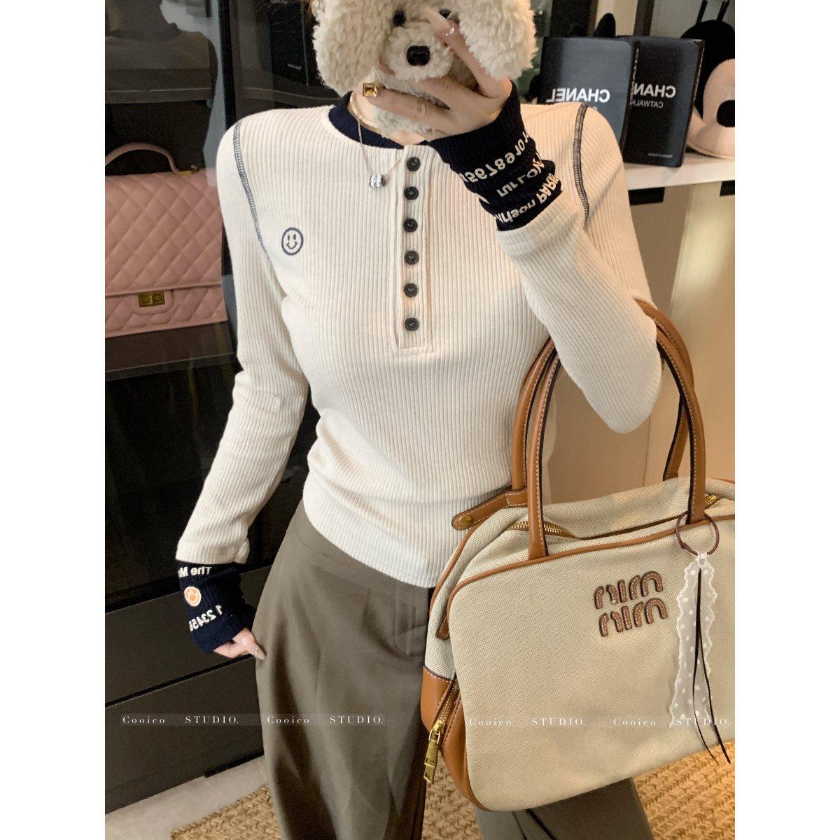 

Women s Slim Fit Color Block Embroidered Knitted Sweater for Early Autumn Small темно-синього кольору