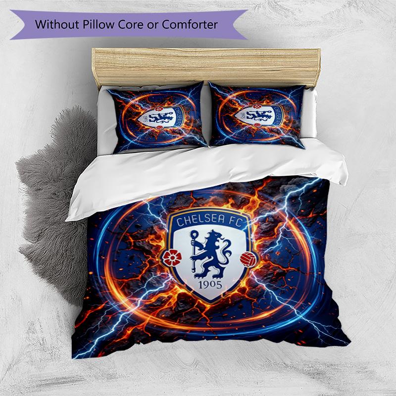 Set Lenzuola 3 Pezzi Stampato Chelsea FC Morbido Delicato sulla Pelle Lavabile Copripiumino e Federe Set Tutte le Stagioni Camera da Letto