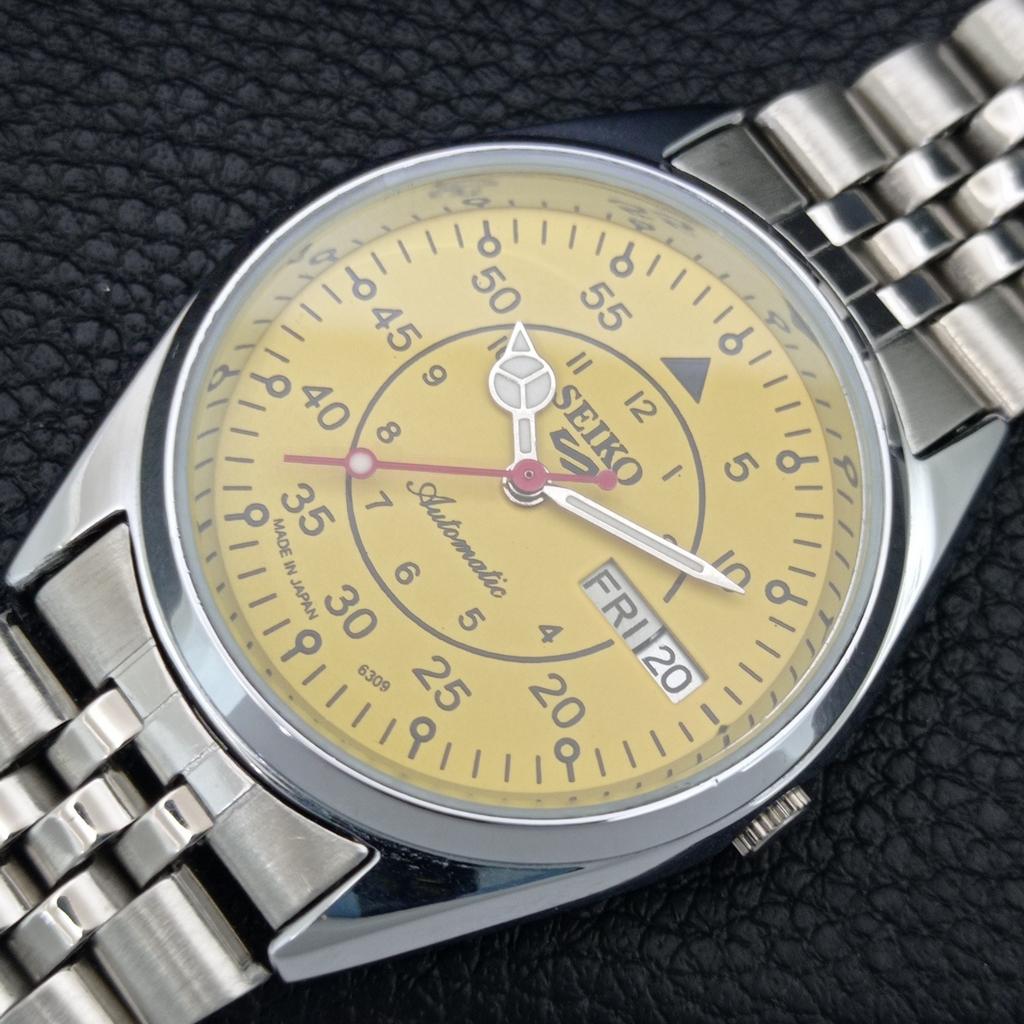 JAPAN VINTAGE REFURBISHED SEIKO 5 AUTOMATIC MENS YELLOW DIAL WATCH a444660-1