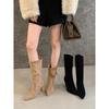 Pointed Short Boots Women's Autumn and Winter Women's Boots Stiletto Boots Fleece Medium Boots Suede Stacking Boots High Heels