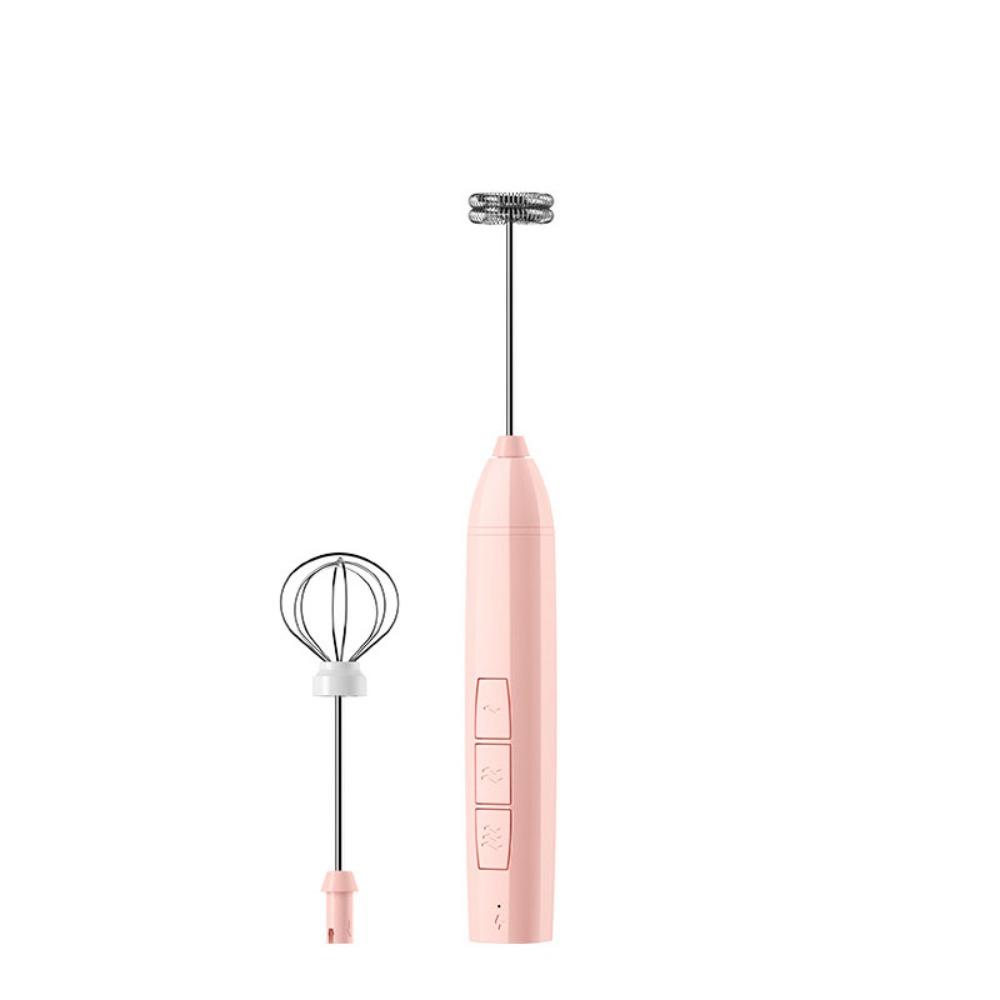 

USB Rechargeable Electric Milk Frother Handheld Egg Beater Blender Coffee Whisk Baking розовый