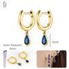 925 Silver Ear Buckles Fashion Hoop Earrings Dark Blue Crystal Pendant Gold Earrings High Women's Jewelry Luxury Gifts