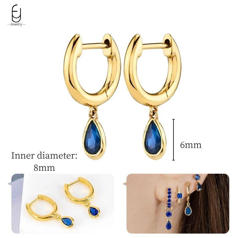925 Silver Ear Buckles Fashion Hoop Earrings Dark Blue Crystal Pendant Gold Earrings High Women's Jewelry Luxury Gifts