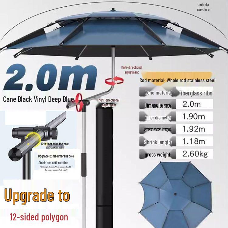 Universal Large Outdoor Fishing Umbrella: Thickened Black Glue for Sun & Rain Protection, Sun Shade & Cane Functionality