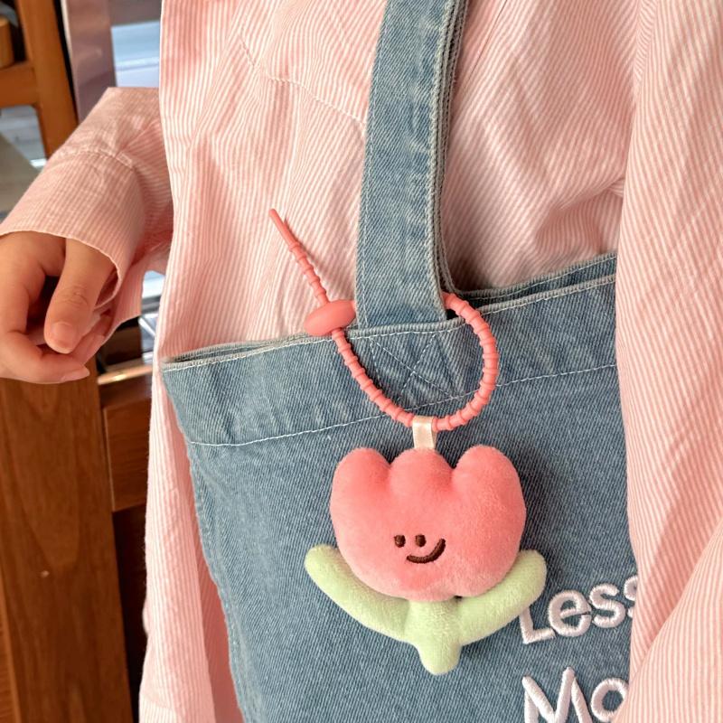New Cute Flower Keychain Colorful Tulip Plush Key Chain Kawaii Soft Plush Bag Charms For Women Girls Handmade Adorable Gift