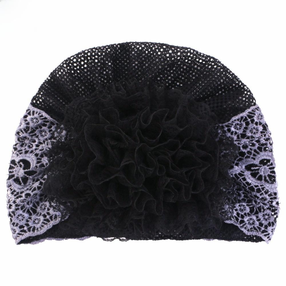 Casual Lace Embroidered Turban Hat Floral Beaded Ready To Wear Muslim Chemo Cap Vintage Lace Pearl Lace Bonnet Female