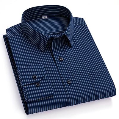 Herren Hemd mit Haifischkragen, langen Ärmeln und Streifenmuster mit Brusttasche - Klassisch Business Formal für Büro- & Berufsbekleidung