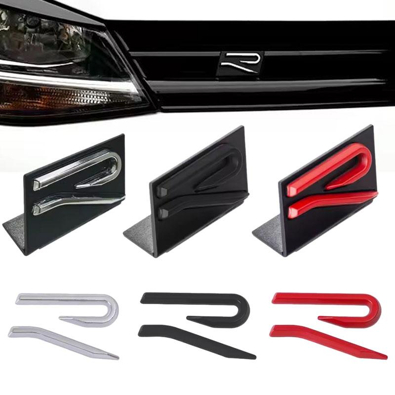 BSN1 Emblems 3D Metal R Logo Emblem Car Front Grill Badge Rear Trunk Sticker For Volkswagen VW R Rline Polo Passat MK8 Tiguan CC Golf