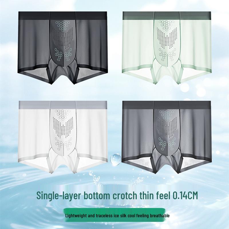 Herren Nahtlose Leichte Boxershorts aus Eisseide - Atmungsaktiv, Antibakteriell, Sommerunterwäsche für Teenager
