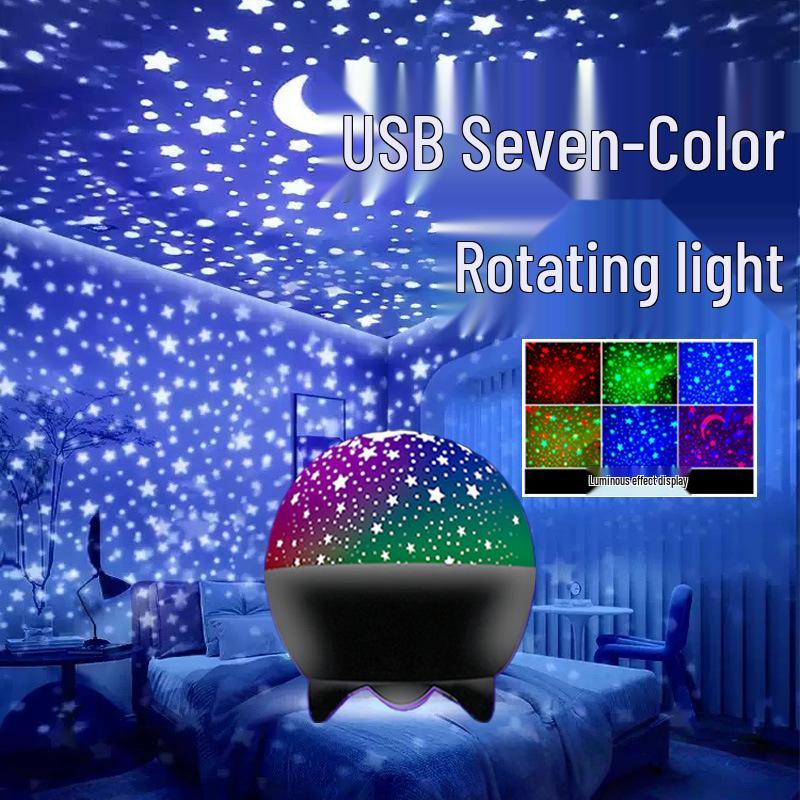 Colorful Starry Night Sky Projector: Six-Color Rotating Lamp for Romantic Atmosphere and Star-Filled Water Wave Effects (Model A168)