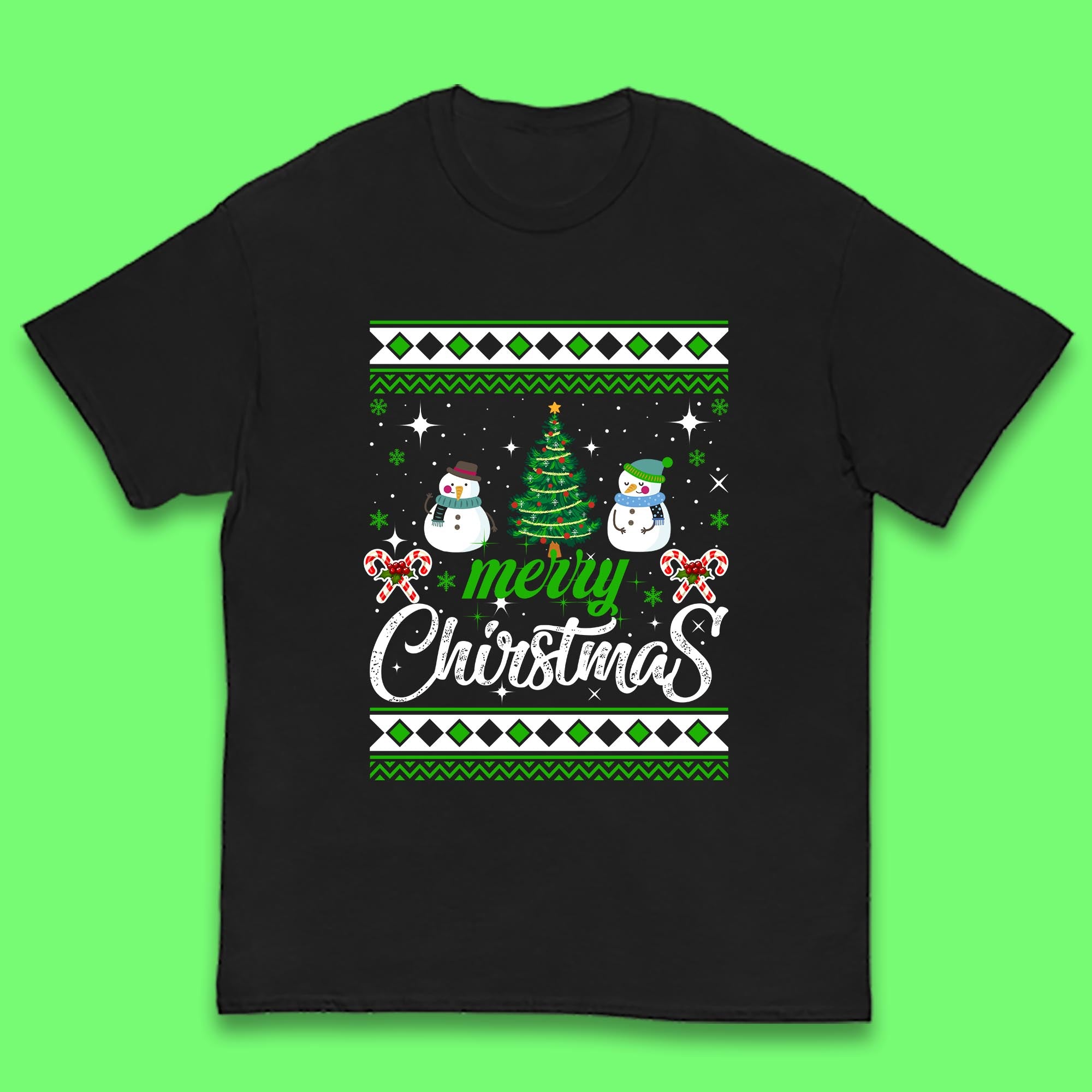 Merry Christmas Snowman Kids T Shirt Christmas Tree Top 140