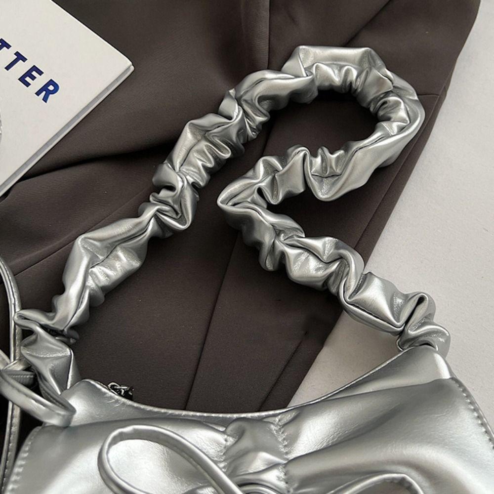 Ruched Bowknot Shoulder Bag Pu Leather Crossbody Bag Elegant Bow Underarm Bag  Women