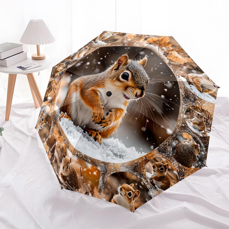 1 PC Automatic Folding Umbrella - Squirrel Pattern, Portable & Foldable Design with 8 Ribs, Christmas Birthday Gifts