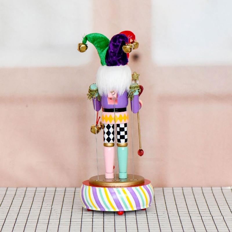 Wooden Clown Nutcrackers Figurine Music Box Manual Wind Up Mechanism No Battery Need Musical Ornament Christmas Gift