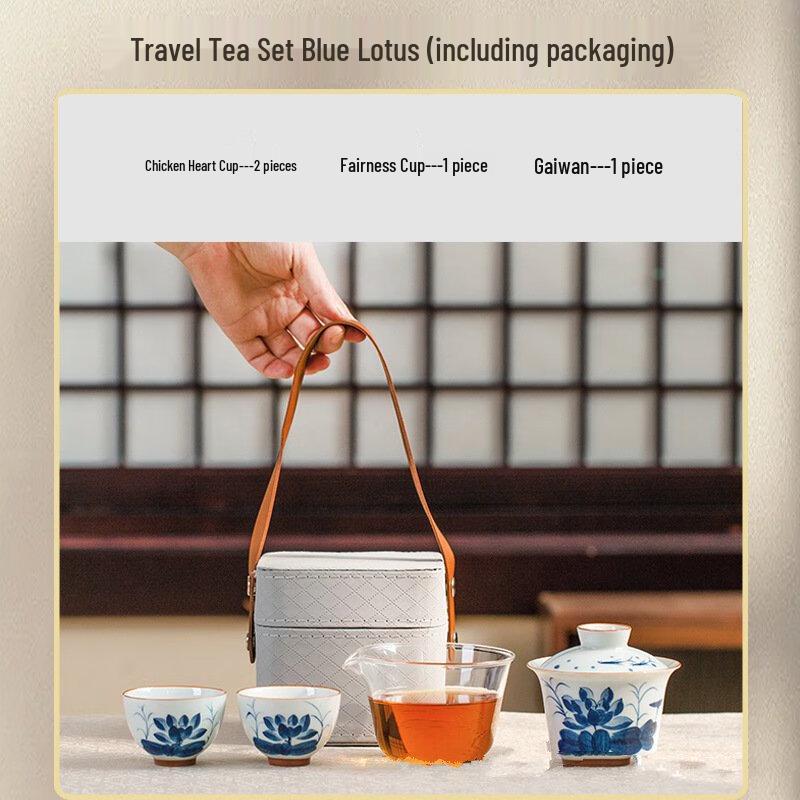 Hand-painted Blue and White Porcelain Portable Tea Set