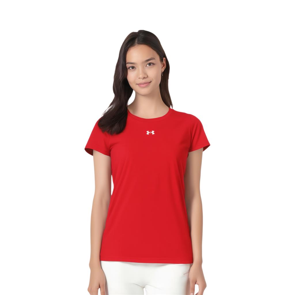 Under Armour Printed Logo Athletic Moisture-Wicking Knit Crew Neck Short Sleeve T-Shirt Women tops Red 22500520-600