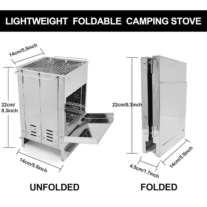 

Складная дровяная печь из нержавеющей стали с мини-грилем на углях, легкий гриль для кемпинга, сада, пикника на открытом воздухе