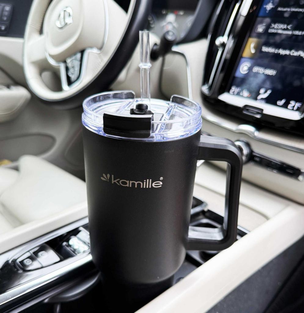 STEEL THERMAL MUG 1200ml WITH HANDLE AND STRAW KM-2172