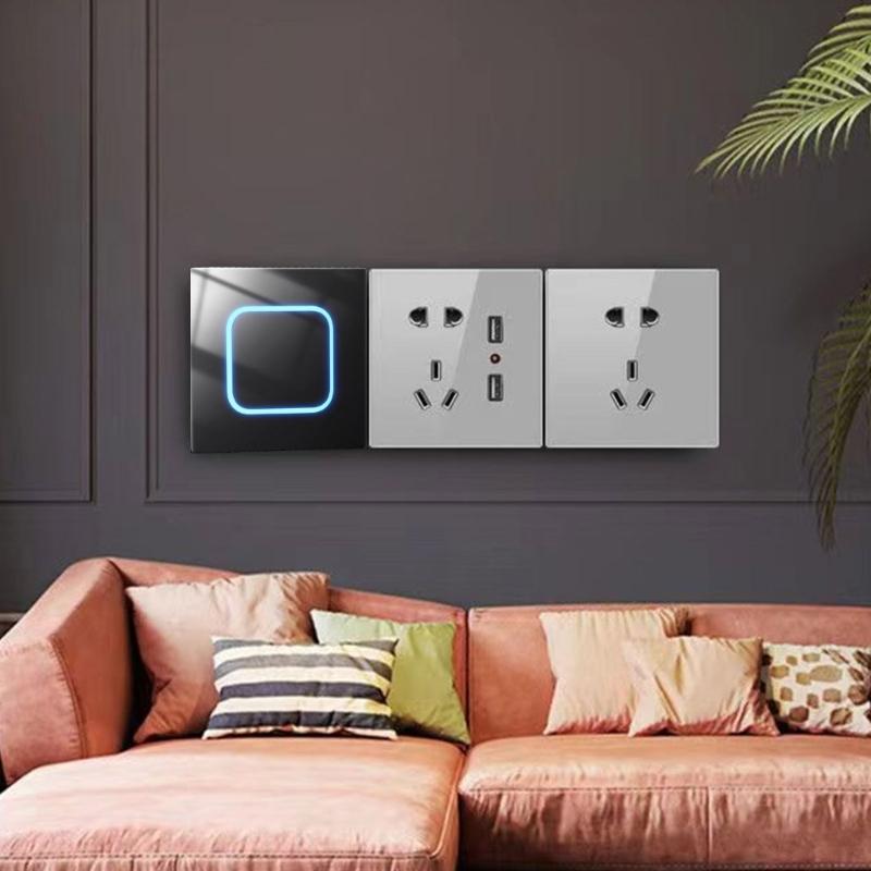 Pannelli Interruttori da Parete in Vetro 1/2/3/4 Posti Indicatori LED Punto di Reset Interruttori di Alimentazione Pulsante a Muro di Ricambio Interruttori Luce