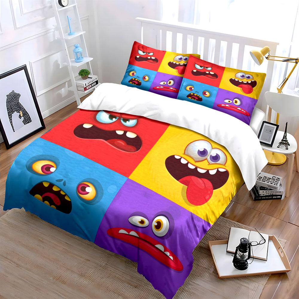Cartoon Monster Decor Set Multiple Sizes Kid'S And Adults' Bedroom Exquisite 3Pc Bedding Set, Gift