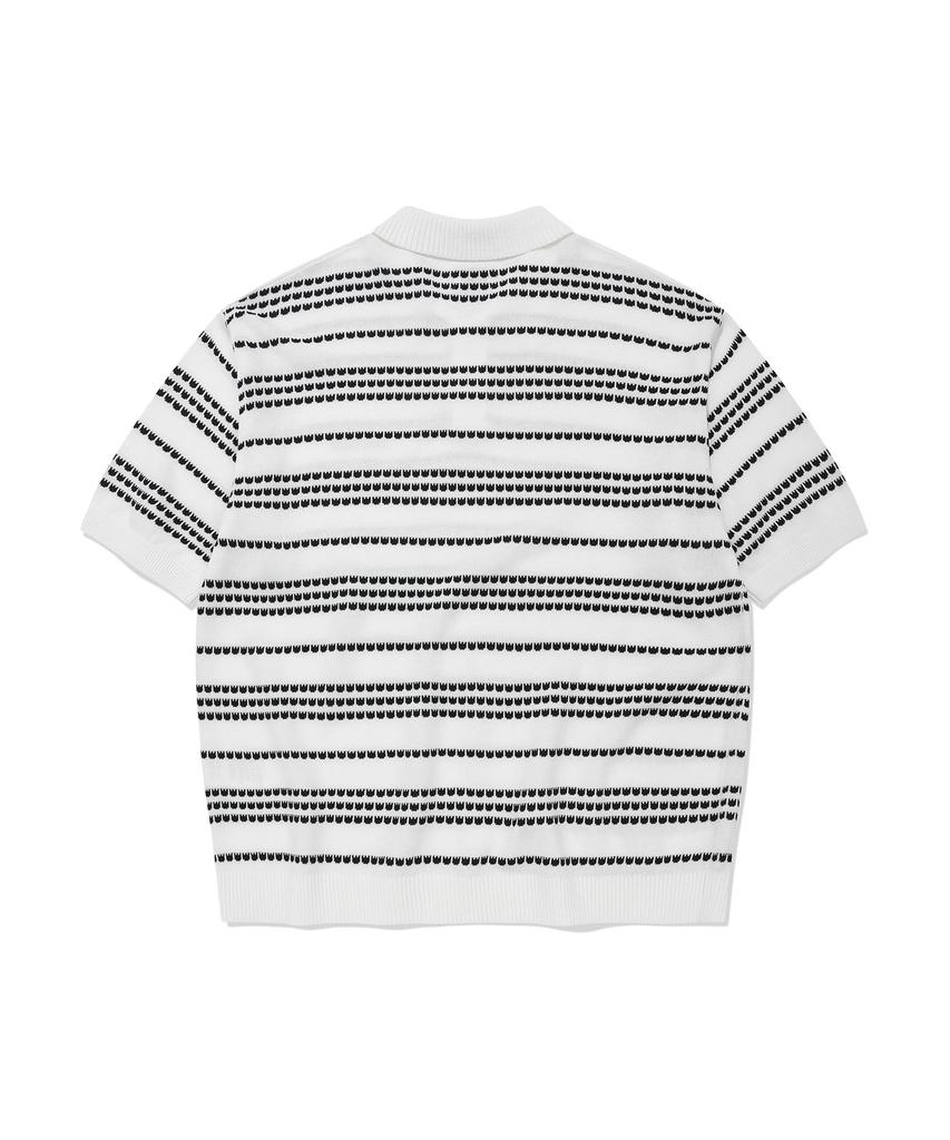 WACKY WILLY Basic Logo Striped Collar Sweater Cream