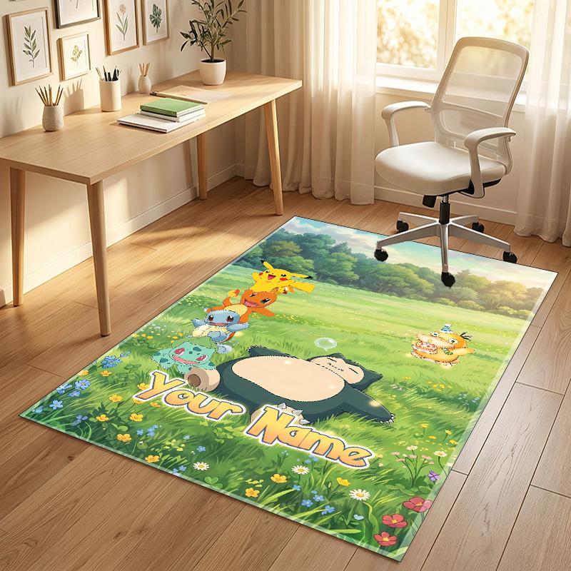 Personalized Crystal Velvet Carpet,Pokémon Custom Printed Name, Plush Area Rug For Home Indoor Decor