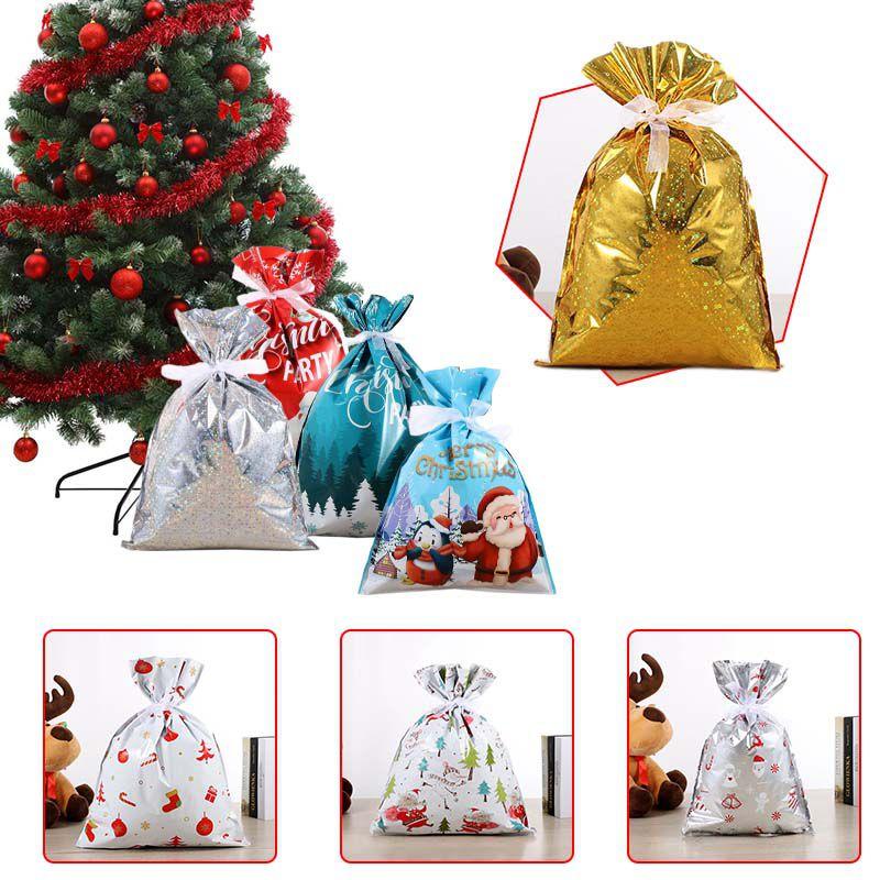 Christmas Large 10 Gift Bag With Ribbon Candy Cookie Sack Packing Xmas Wrapping