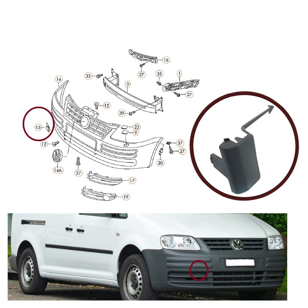 ESP1029 Front Bumper Tow Eye Hook Cover Cap 2K0807241 for VW Caddy MK3 2K 2003-2010