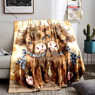 3D Scottish Highland Cattle Print Throw Blanket,Soft Lightweight Cozy All Seasons Blanket for Bed,Couch, Car,Great Holiday Gift