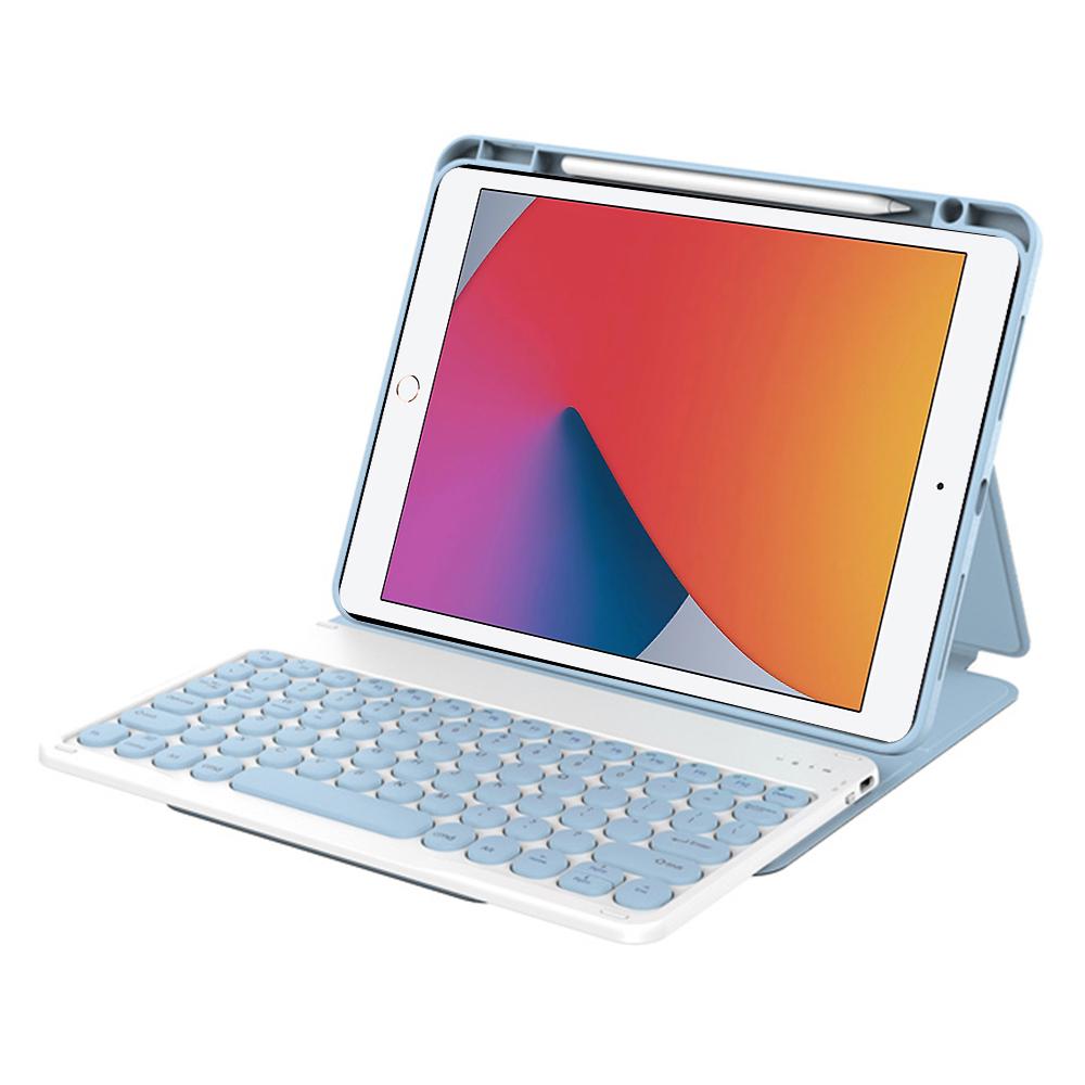 

WIWU For iPad 10.2 (2021) Skin-Touch Leather Tablet Stand Case+Bluetooth-compatible Keyboard Blue
