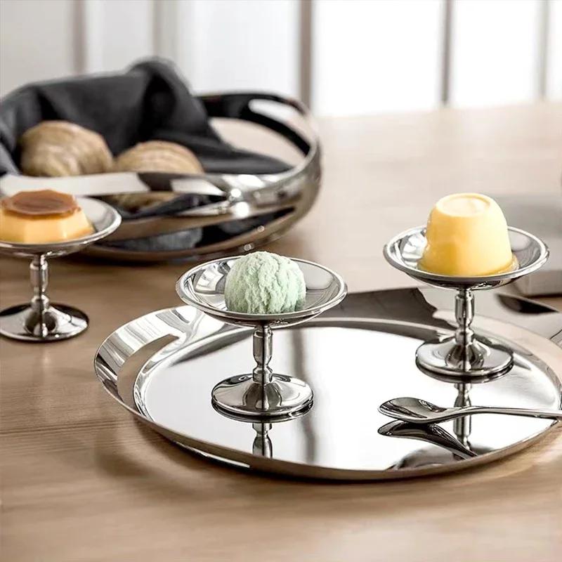 Oțel inoxidabil înghețată cupă fructe bol înalt picior milkshake desert cupă acasă multifuncționale recipiente lumină lux salată bol