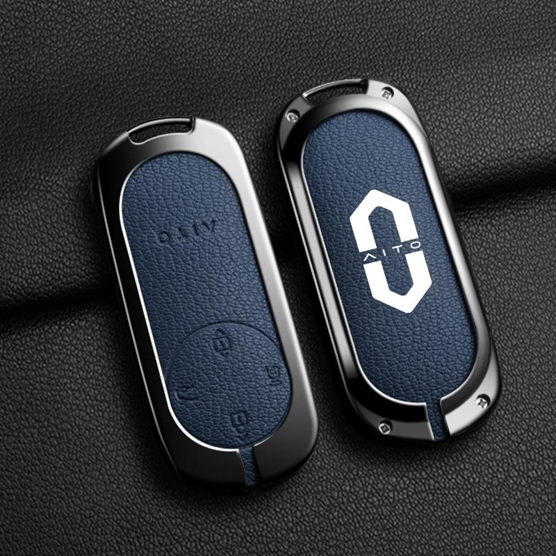 Huawei AITO M7/M5/M5ev Key Case: Genuine Leather Full-Coverage Key Shell & Buckle