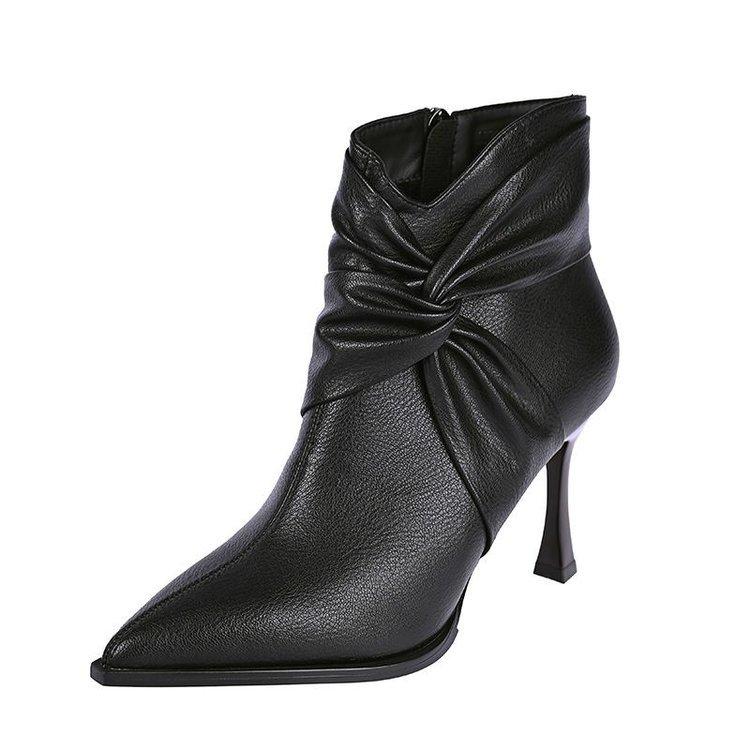 Pointed short boots women's 2025 new autumn and winter boots pleated piled boots niche women's boots thin boots thin heels high heels