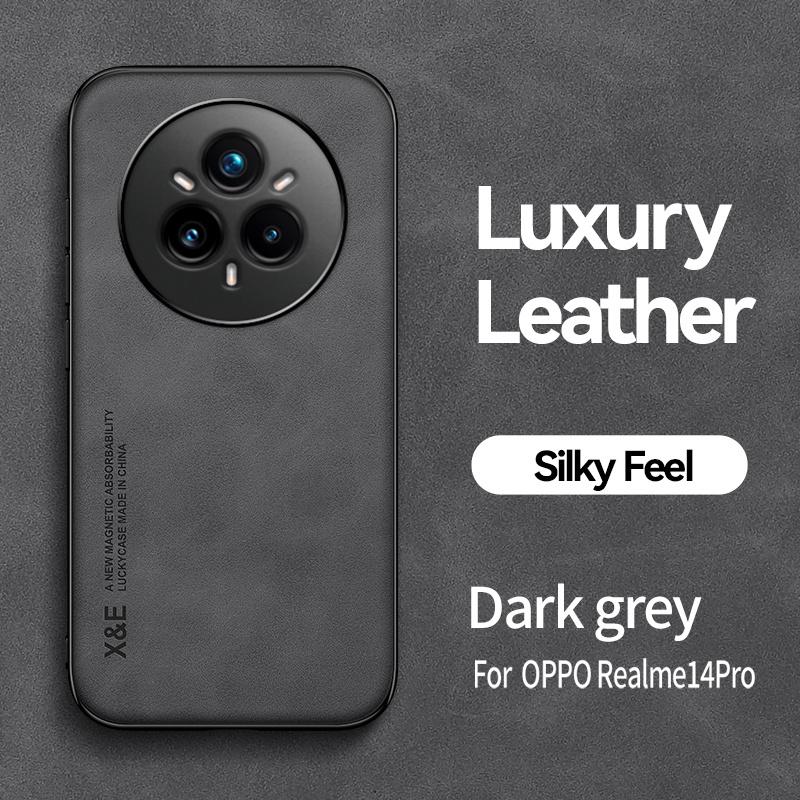 

Для Realme 14 Pro 5G чехол роскошный PU кожаный силиконовый чехол для телефона Realmi Real me Realme14 Pro+ Plus 5G магнитный держатель чехол Realme 14 Pro 5G темно серый
