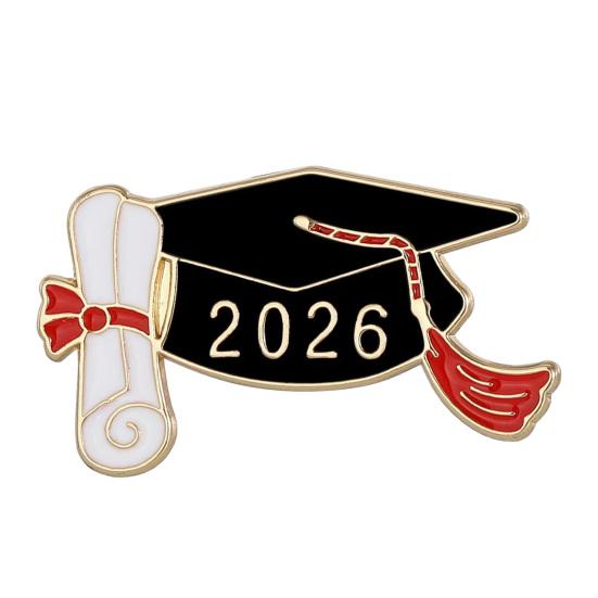 Broche Épingle de Diplôme 2026, Broche à Revers Émail Chapeau de Diplôme Étoile Rouleau de Papier, Badge Commémoratif Classe de 2026 pour Lycéen Étudiant Universitaire