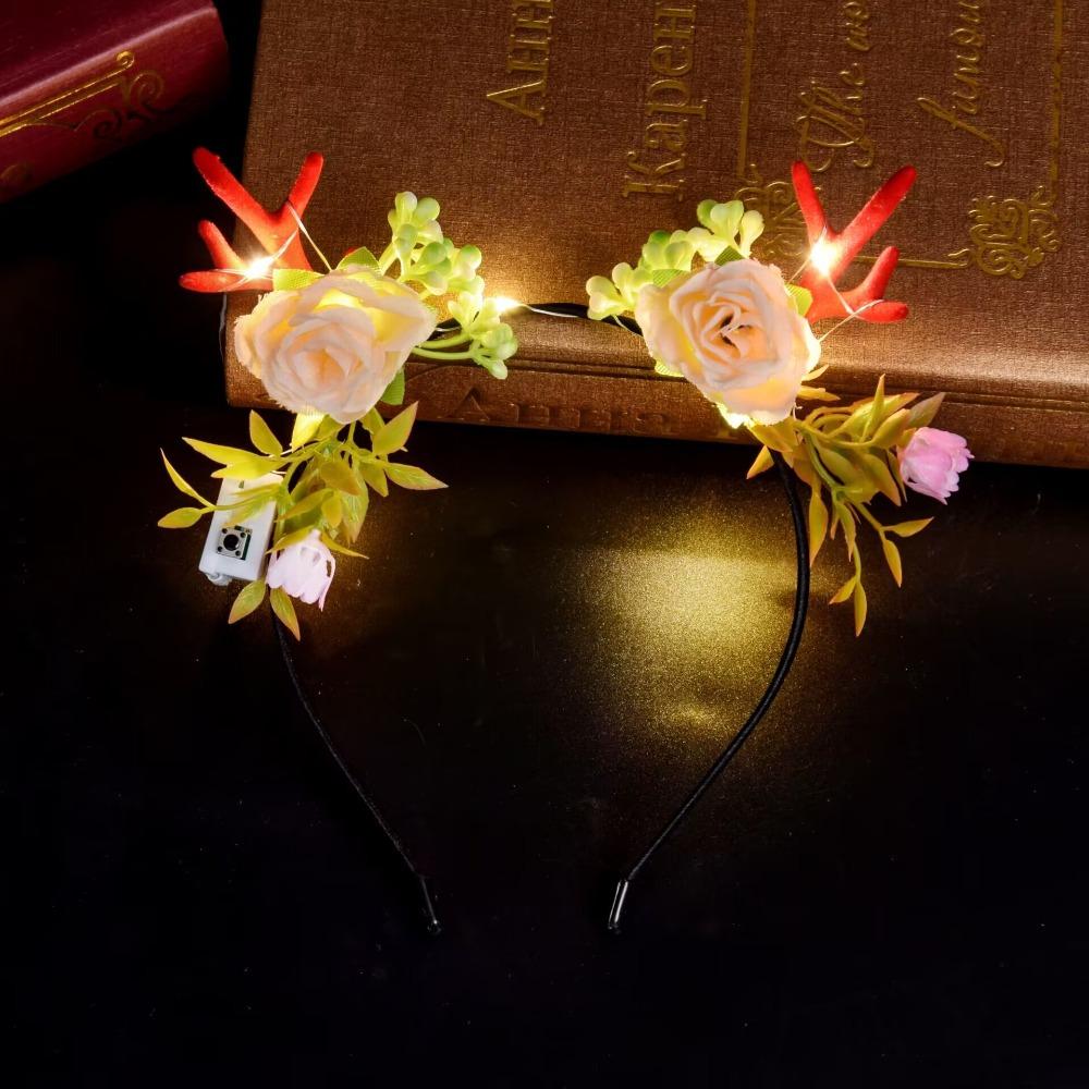 

1Pcs Christmas Glowing Elk Antlers Headband Cute Hair Accessories Antlers Butterfly Hair Strap Girl Christmas Party Decor Gifts Warm White Light