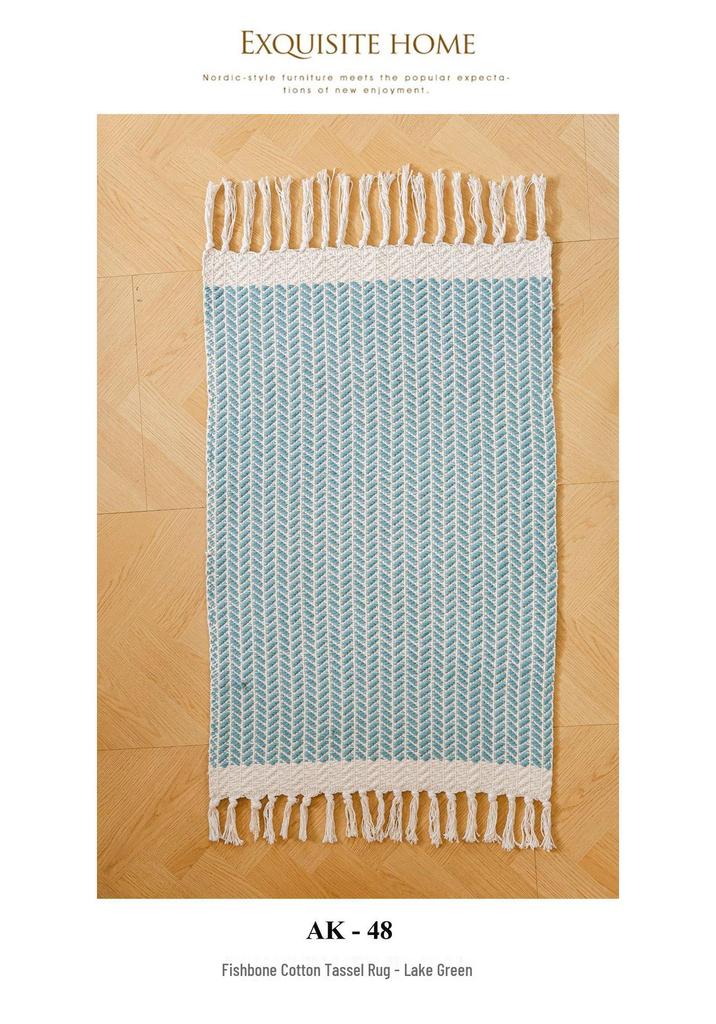 Handwoven Cotton Fishbone Pattern Floor Mat, Machine Washable, Long Strip Design for Bedside or Cloakroom
