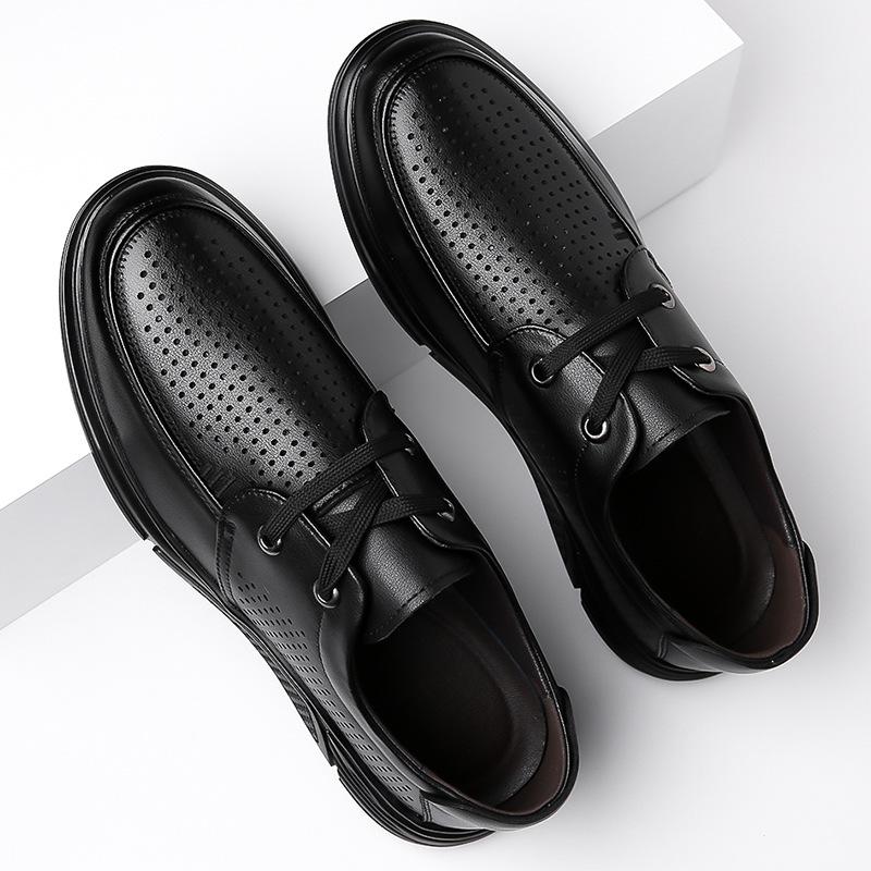 Men's shoes casual leather shoes men's 2025 summer breathable lace-up round head hollow men's leather sandals 2025