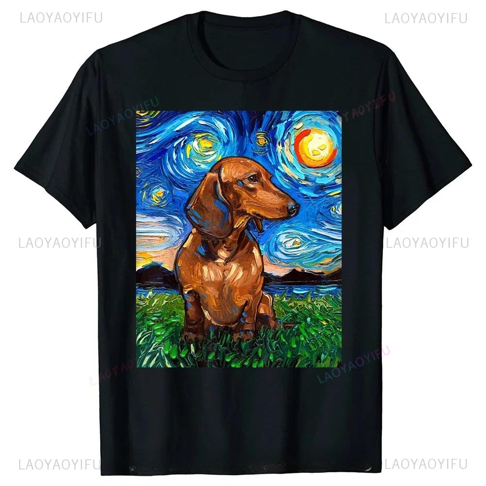 Brown Short Hair Dachshund Dog Art Men T Shirts Graphic High Quality Cotton Streetwear Short Sleeve Birthday Tshirt Clothing