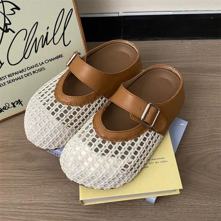 2025 autumn and autumn new fashionable versatile thick bottom heightening casual hollow mesh Boken transparent temperament bag head dragging woman