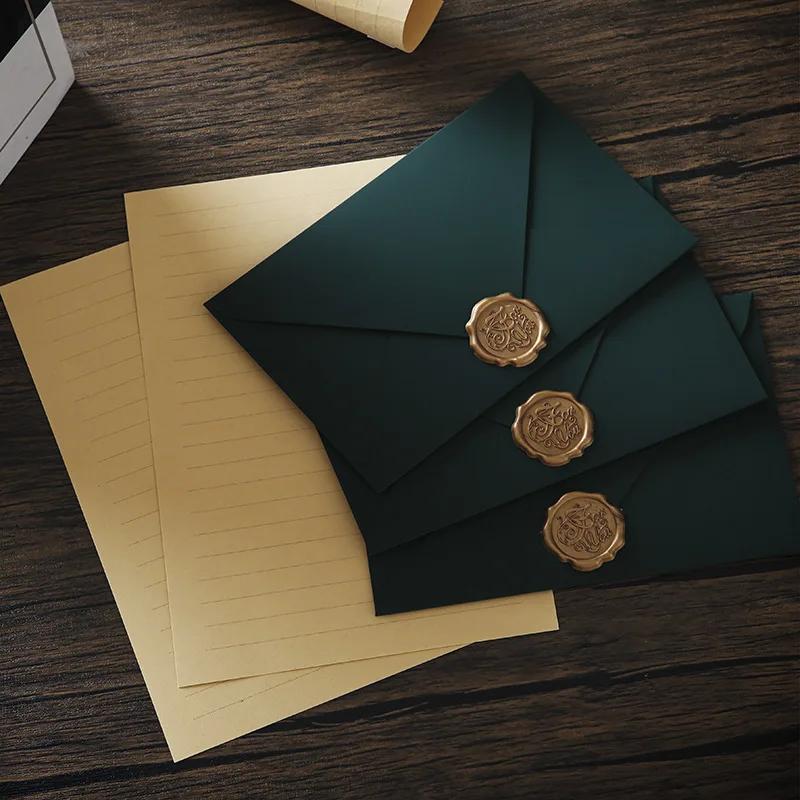 5pcs Thick Green Envelopes 250g High-grade Paper Envelopes Letter Pads Wedding Party Invitations Cards Postcards Cover Cash Bag