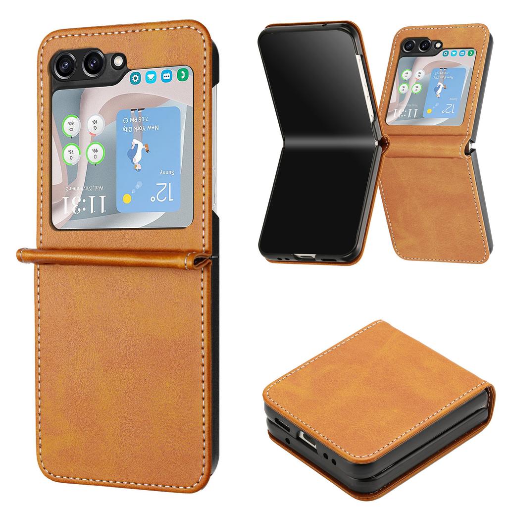 For Samsung Galaxy Z Flip7 FE 5G/Z Flip6 5G/Z Flip5 5G Case PU Leather Hard PC Phone Cover Calf Texture
