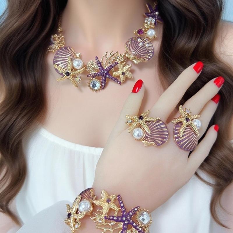 Themed 4 Piece Shell Necklace Collection Sensitive Skin Friendly Alloy Jewelry For Summer Vacation