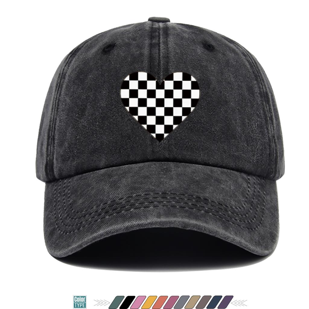 Pc Heart Black And White Checkered Print Baseball Cap Trucker Hat Comfortable And Breathable Fashionable And Aesthetic Cart