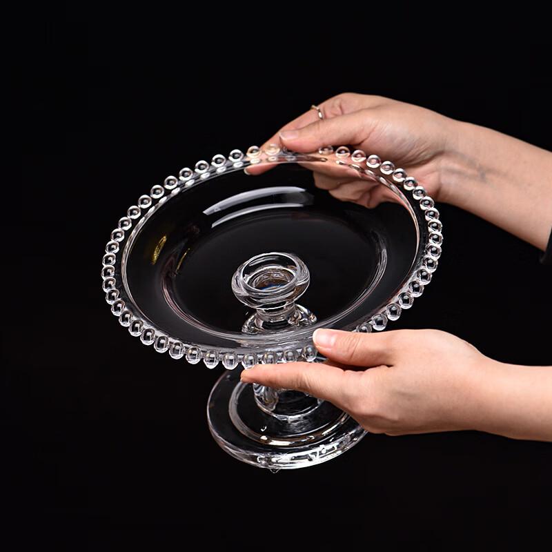 Transparent Glass Beaded High-Foot Serving Plate
