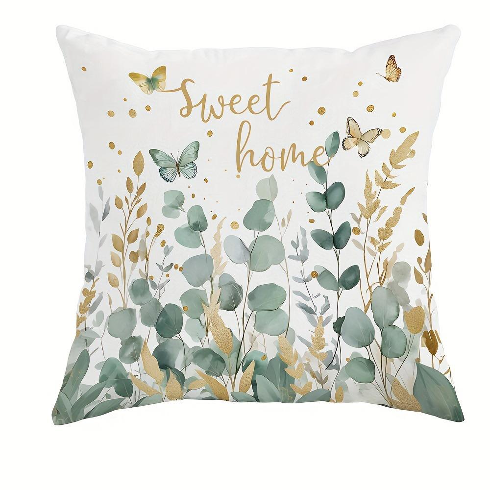 Fresh Eucalyptus & Floral Springtime Pillow CoversLiving Room Sofa Cushion Cover, Soft and Comfortable, Bedroom Room Decoration
