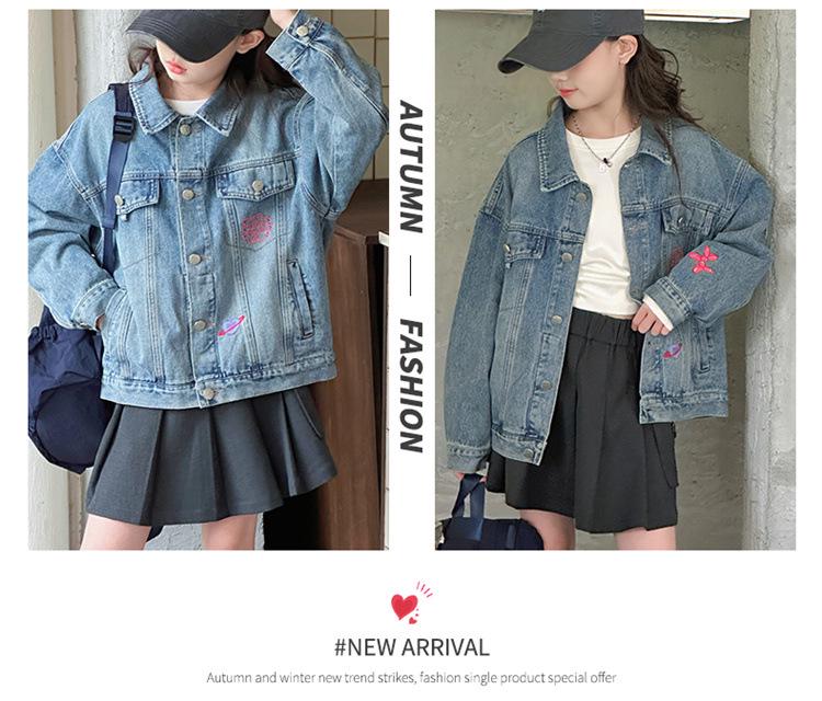 2025 Autumn Girls' Denim Jacket - Fashionable Street Style for Medium and Large Kids