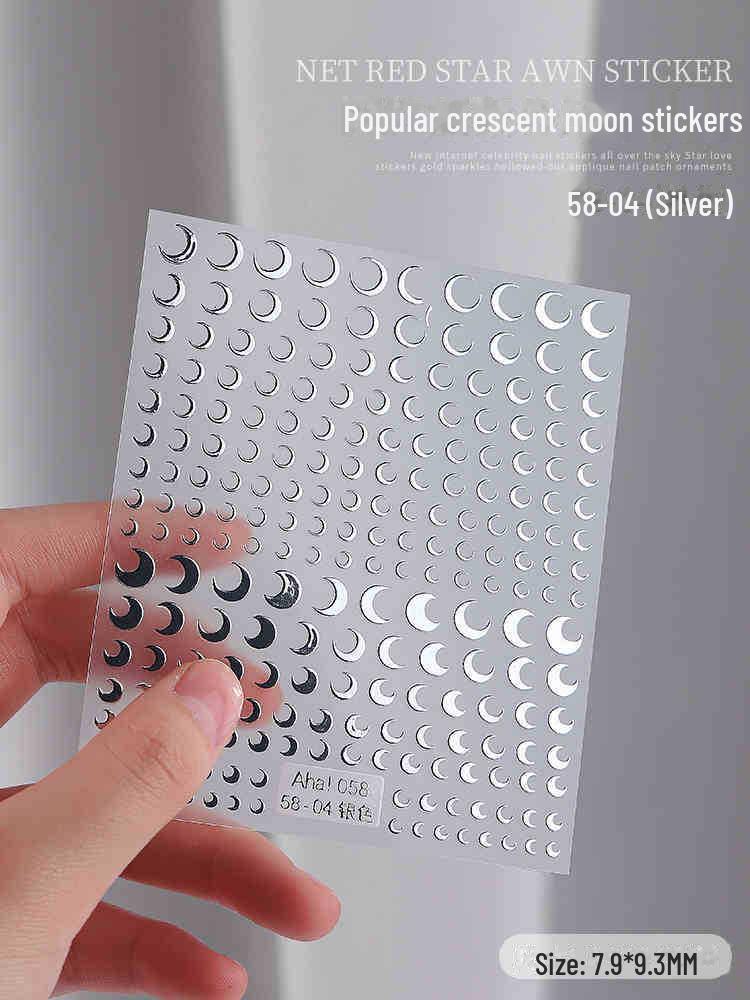 

3D золотые и серебряные наклейки для ногтей в виде звезд - интернет-тренд, маленькие самоклеящиеся украшения в виде звезд 058-4 серебряный