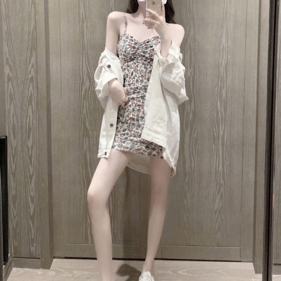Summer Retro Temperament Small Slim and Thin Hip Skirt Women's New Sexy Suspender Floral Dress