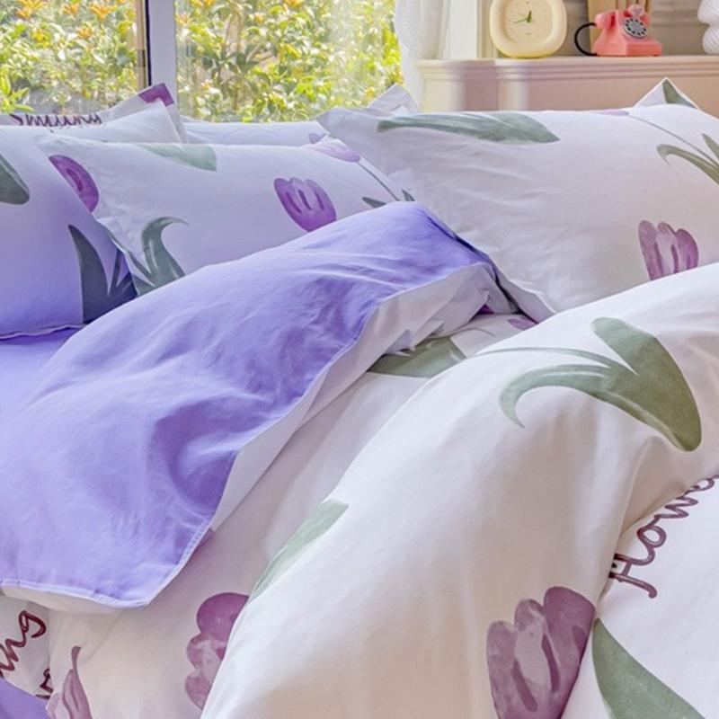 4 Piece Washed Cotton Bed Sheet Set Brushed Finish Duvet Cover Pillowcase For Years Round Comfort Family Household Use